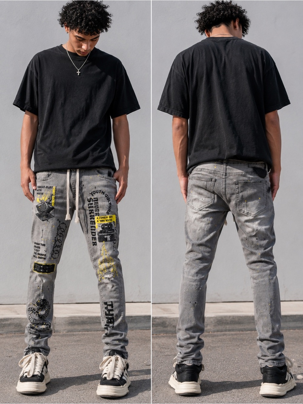 THRT Gray Graphic Distressed Skinny Jeans Men’s 32 Streetwear